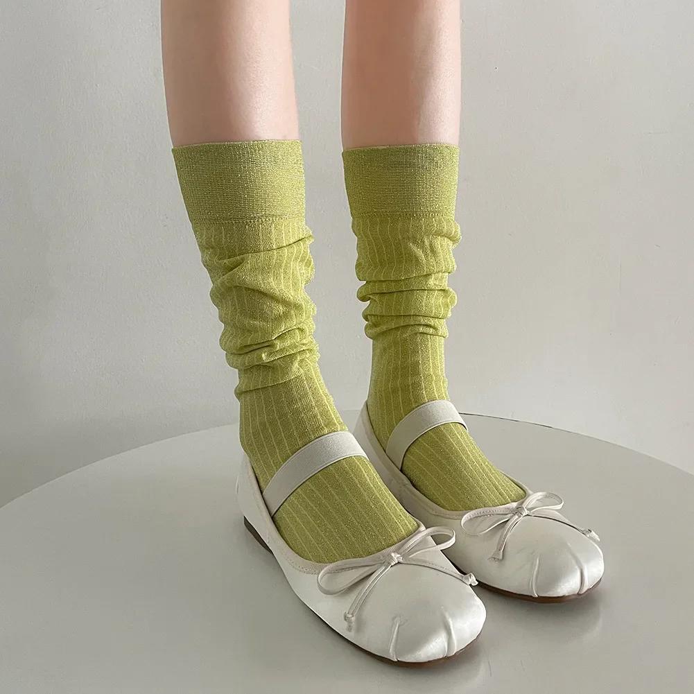 Glitter Shiny Long Socks Women Stockings Female Summer Thin Loose Long Socks Bright Gold Silver Silk Knee Socks Christmas Gifts