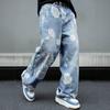 Popular European and American Men's Jeans Trendy High Street Printing Casual Loose Straight Wide-leg Men's Trousers