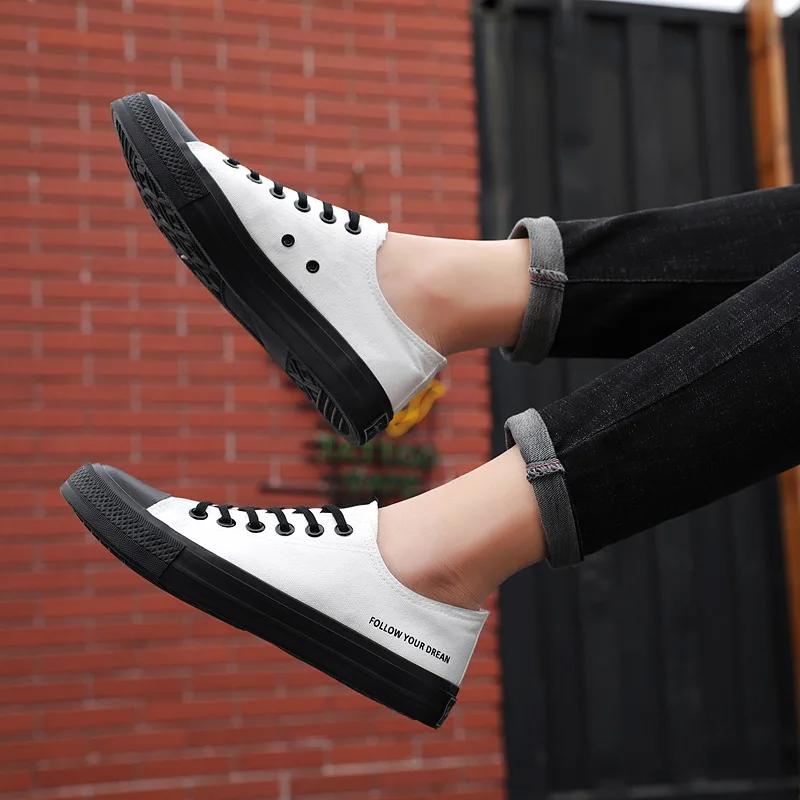 Jarní Podzimní Prodyšné Černé Plátěné Boty pro Muže Módní Tenisky Ležérní Ploché Šněrovací Vulkanizované Boty Luxusní Tenis Masculino