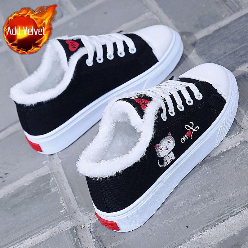 Ladies Footwear Plus Velvet High On Platform Cotton A Vulcanized Shoe Korean Original Stylish Quality Women's White Shoes Deals