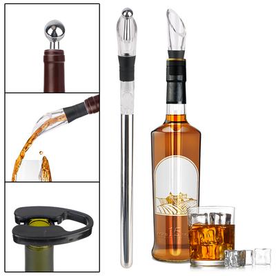 Beer Chiller Stick Ice Wine Cooler 4 In 1 Bar Accessories Stainless Steel Frozen Stick Wine Cooling With Wine Pourer+Stopper+Cutter