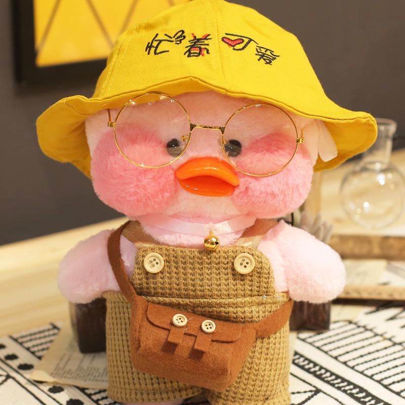 30cm Pink Pato Yellow Lalafanfan Pato Cafe Girl Plush Toy Cute Kawaii Lalafanfan Doll Wearing Glasses Wearing Clothes Toys Gift