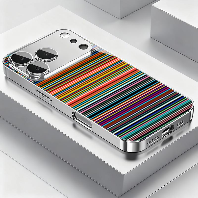Colorful StripesTempered Glass Electroplated Phone Case For iPhone 18 17 16 Pro Max 15 14 Plus 13 12 11 Pro Max 16E 17 Air Cover