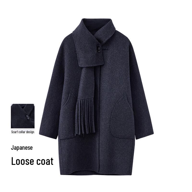 

FivePlus Women s Scarf Collar Tassel Wool Blend Mid-Length Coat M