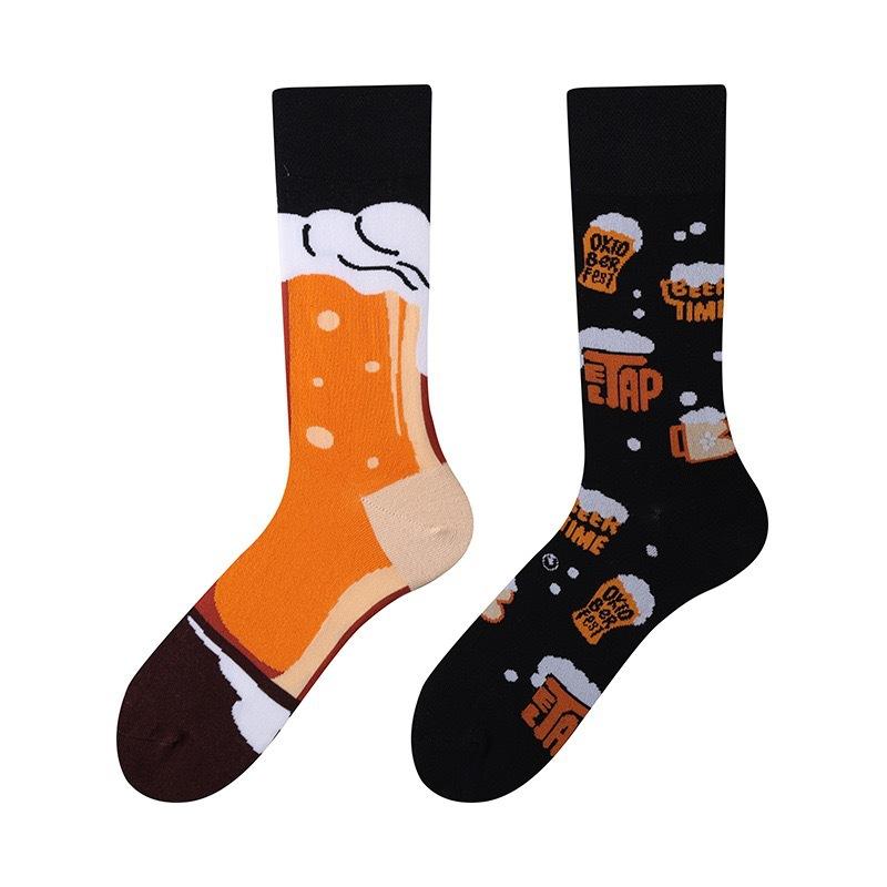 Unisex Asymmetric Design Cotton Crew Socks A B Pair Cartoon Streetwear Socks