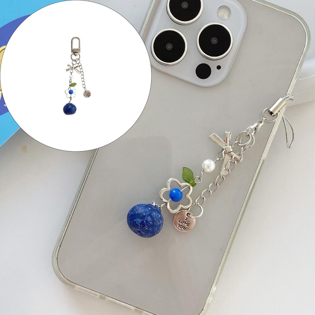Adorable Blueberry Phone Charm Keychain With Chain For Girls Cute Spring Accessory Durable Alloy Material Lightweight Gift Idea