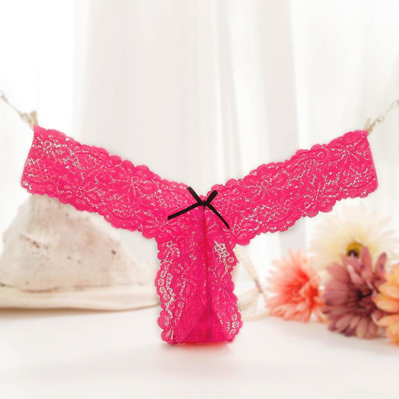 Women's Low Waist Seamless Lace Thong with Bow - Tempting Transparent Design