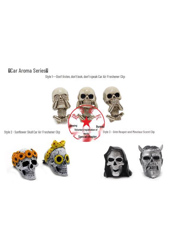 Vintage Skull Resin Air Vent Aroma Clip Holder Set