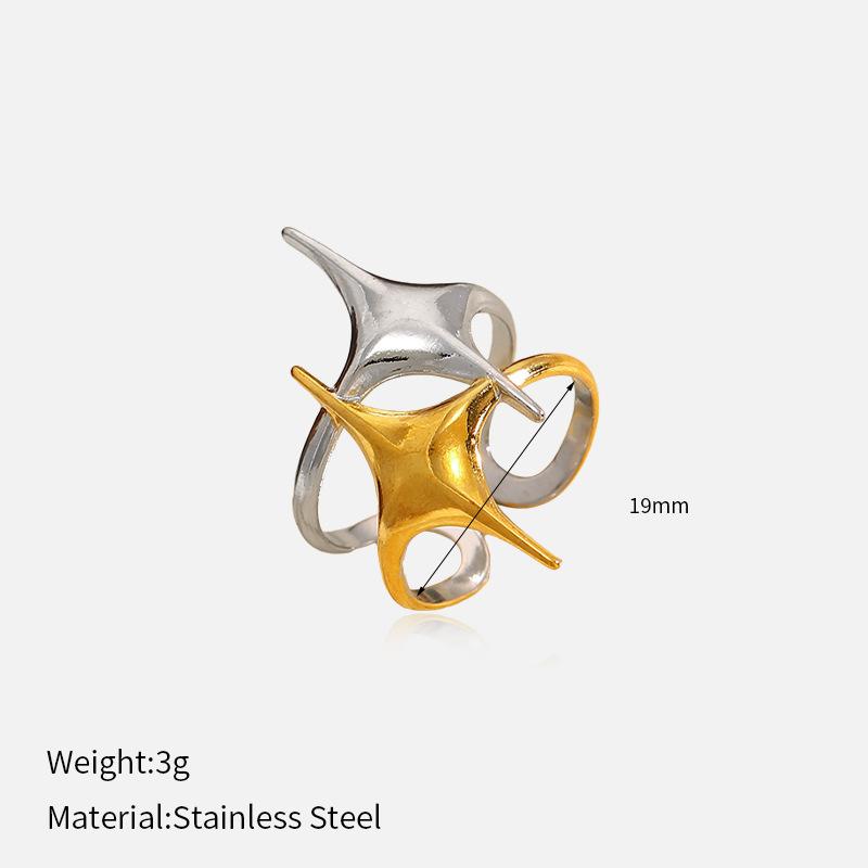 Color Block Stainless Steel Open Ring, 18K Gold Plated Fashion Luxury Premium Titanium Steel Ring Hand Jewelry 1