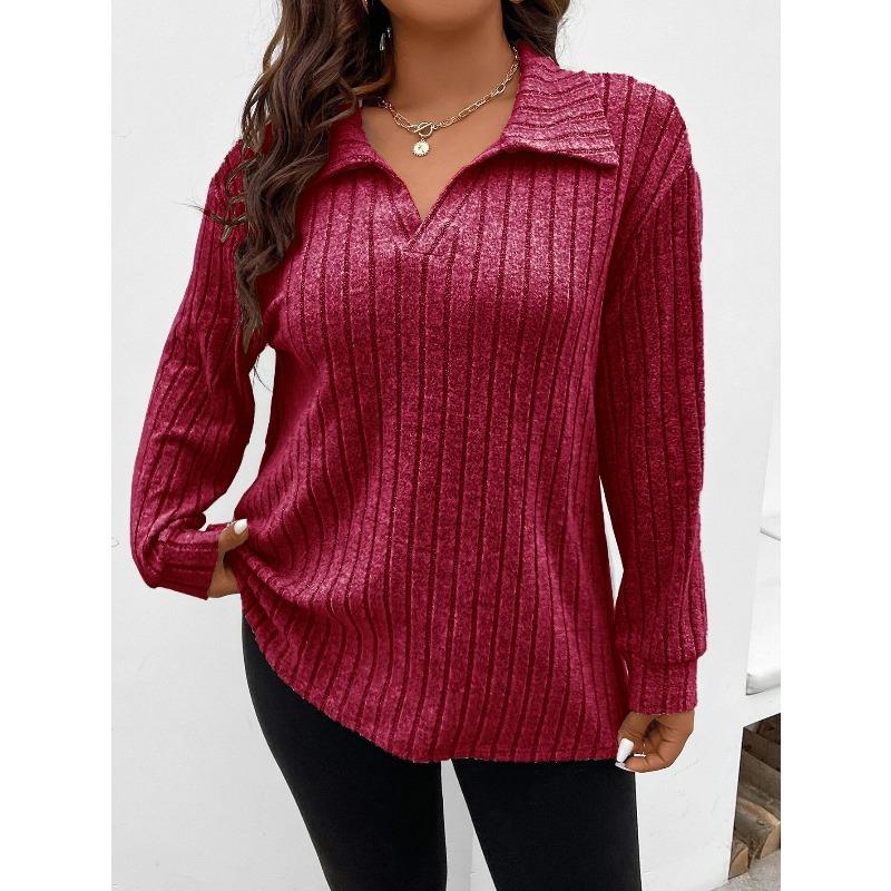 JPNTKY Women's Fashion Casual Solid Color Print Long Sleeve V Neck Blouses & Shirts