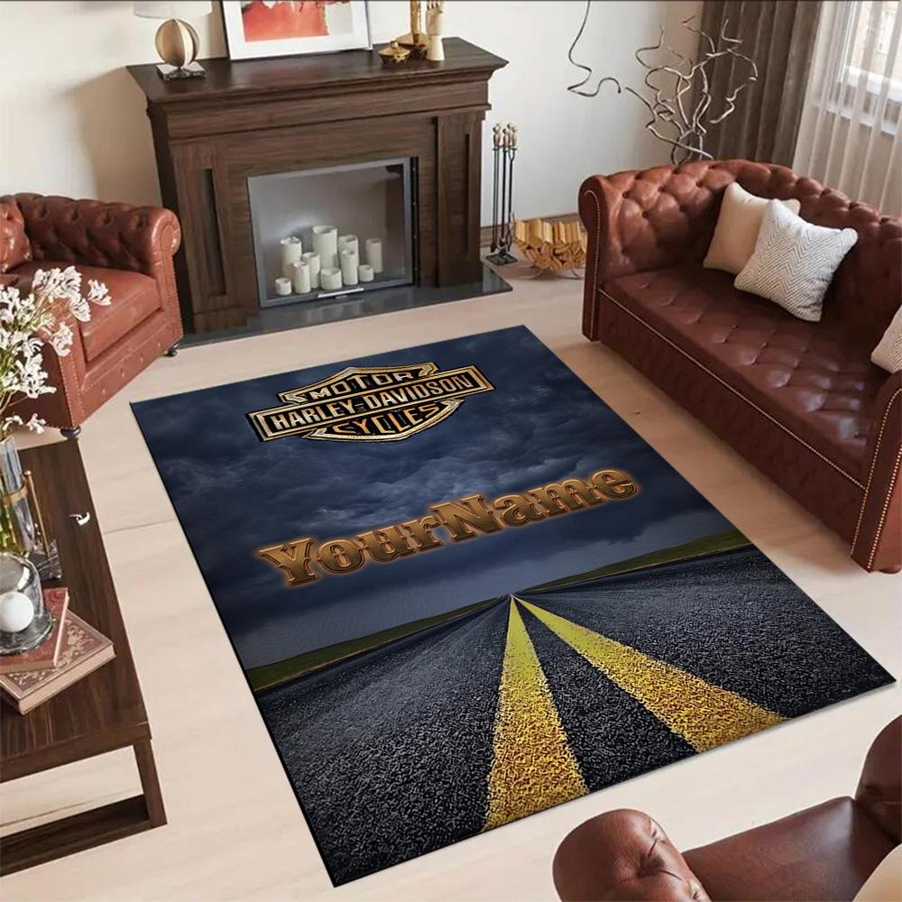 Harley-davidson Motorcycles Customized Name Floor Rug Office Rug Design for Dining Room Bedrooms Playrooms Decorate room Anti-slip Rug