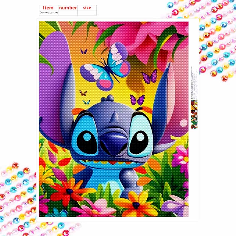 Disney diamond painting 5D round diamond full of diamonds diy handmade stickers, Stitch and butterflies home decoration paintings
