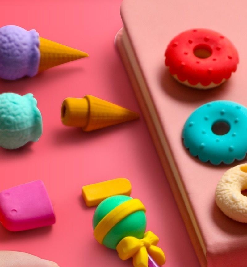 MINI 4 Pieces of Cute Quick Ice Cream Doughnut, Sweet Pot, Candy Food Style, Pencil Eraser, Student