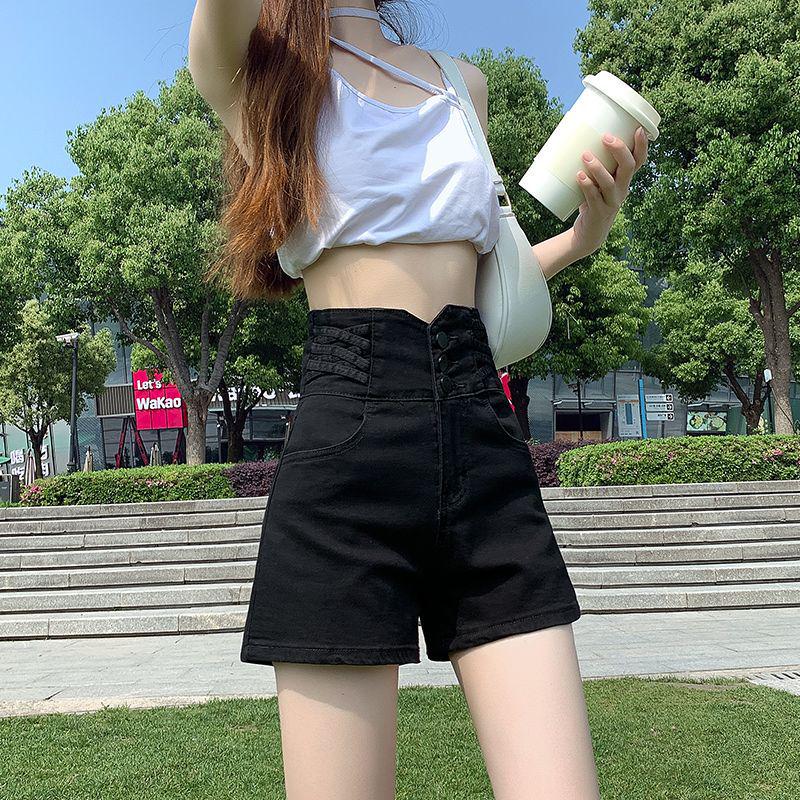 Women's Black High-Waist A-Line Denim Shorts - Spicy Girl Collection