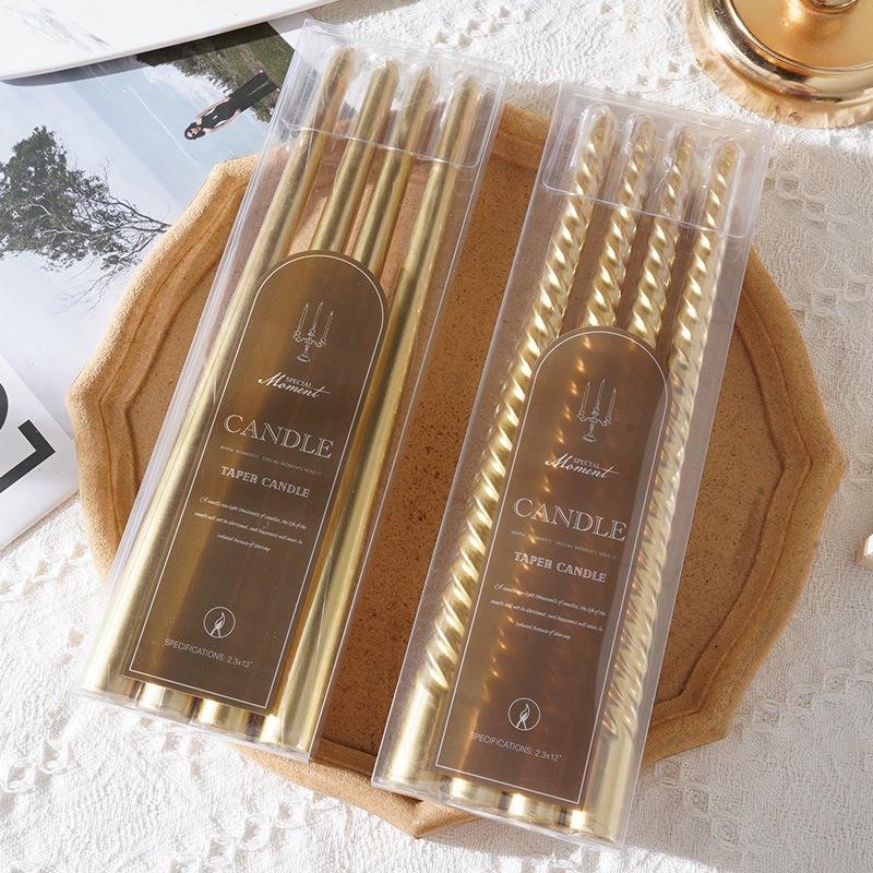 30 cm galwanizowana europejska kolorowa świeca stożek z długim trzonkiem, bezzapachowa, do użytku domowego, świeca stożek, wosk, 4 sztuki