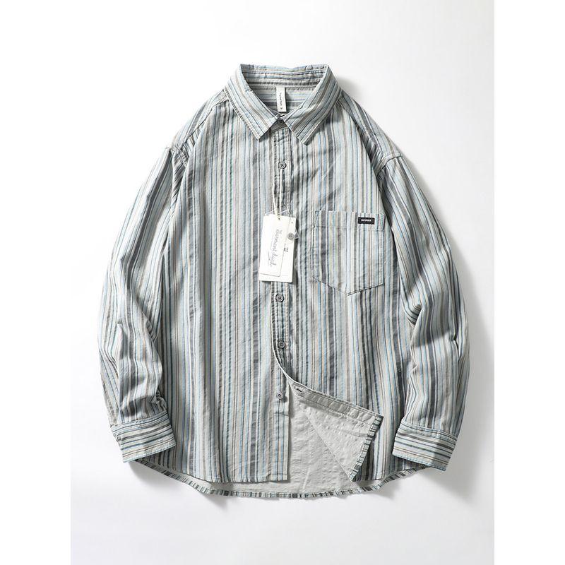 Pure Cotton Corduroy Color Matching Long Sleeves Export Casual Shirt Gray XL