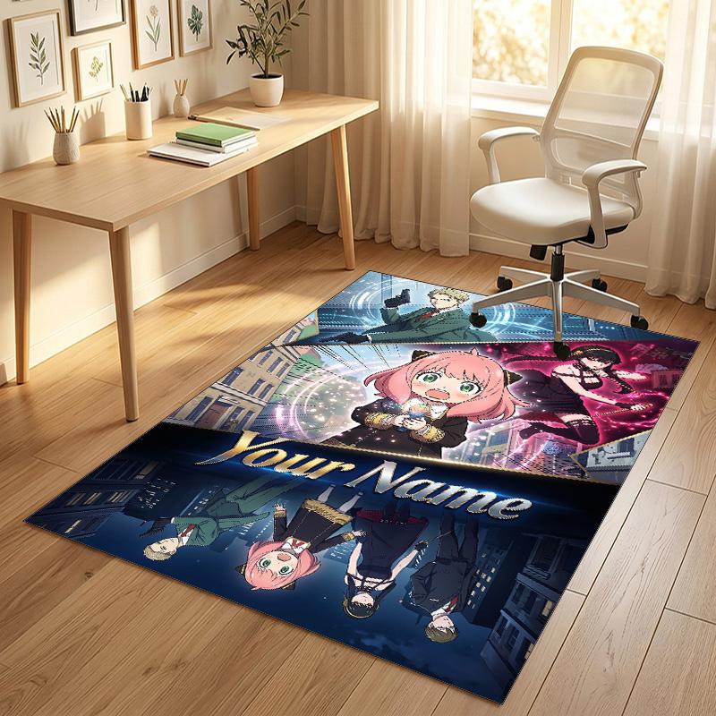Personalized Crystal Velvet Carpet,Spy × Family Custom Printed Name, Plush Area Rug For Home Indoor Decor