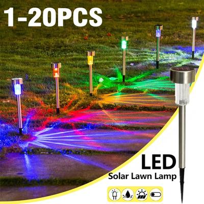 LED solární trávníková lampa vodotěsné krajinné osvětlení bílá/teplá bílá venkovní cestička nerezová RGB zahradní podlahová světla