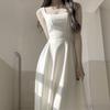 White Short Skirt for Women In Early Spring, Small Man with Waist and Thin Fluffy A Word, Beautiful and Beautiful Suspender Dress