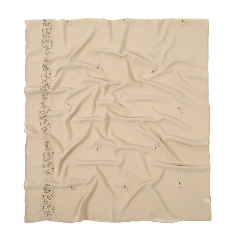 Ramadan Floral Embroidery Chiffon Scarf for Women Muslim Hijab Plain Premium Femme Headscarf Shawl Wrap Islamic Turban Bandana