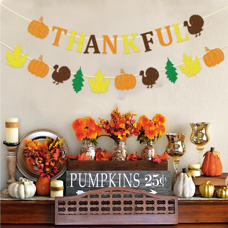 Thanksgiving Party Decorations Set With Maple Leaf Banners Hanging Flags Home Table Wall Decoration