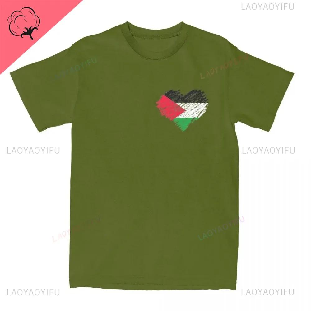 Palestine Palestinian Heart Scribble Vintage Unisex TShirt Streetwear Printed Fashion Short Sleeve Casual ONeck Pure Cotton Tops
