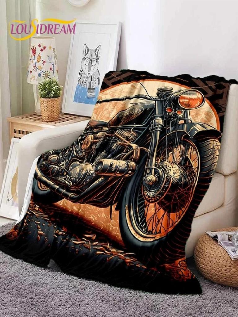 Motocross Modern Retro Motorcycle Soft Blankets Cozy Warm Throw for Picnic Bed Sofa Home Bedroom