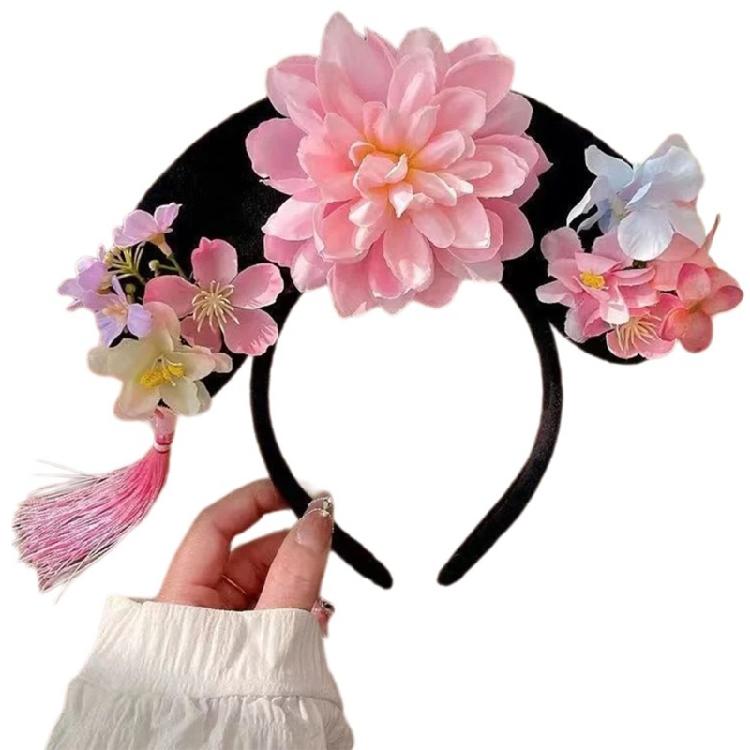 

Chinese Royal Princess Flower Hairband Wedding Hairhoop Roleplay Dress Up Props Qings Dyansty Princess Headband