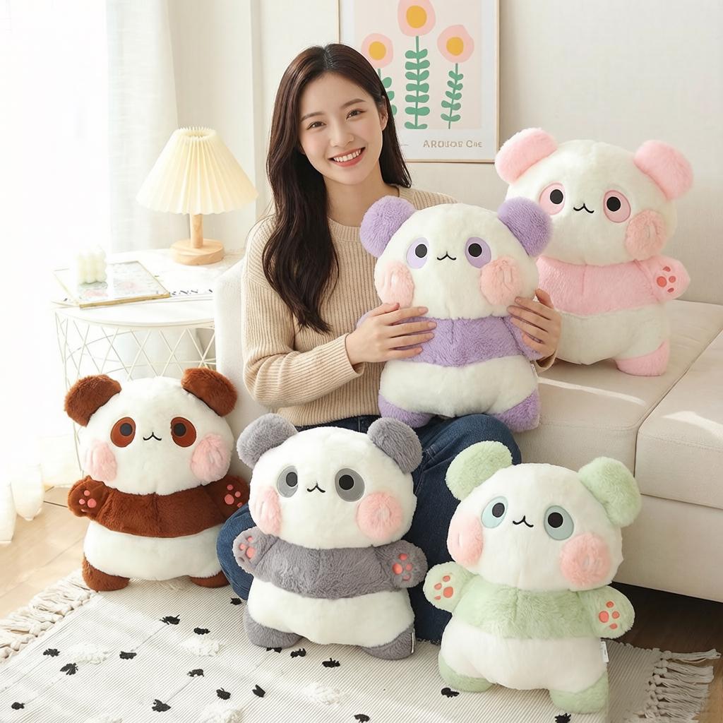 40Cm Cartoon Giant Panda Doll Plush Toy Kawaii Cuddly Animal Stuffed Fluffy Plushie Peluche Grey Green Purple Brown Pink Gift