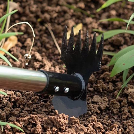 2-in-1 Unkrautrechen Langer Griff Unkrautzieher Aufstehendes Unkrautwerkzeug Robuster Handrechen Gartenhacke Manuelles Unkrautvernichtungswerkzeug für Rasen Garten Terrasse