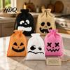 Halloween Party Supplies 5Pcs Candy Bags with Drawstring Funny Ghost Pumpkin Print Gift Pouches Reusable Decor for Favors And Trick or Treat