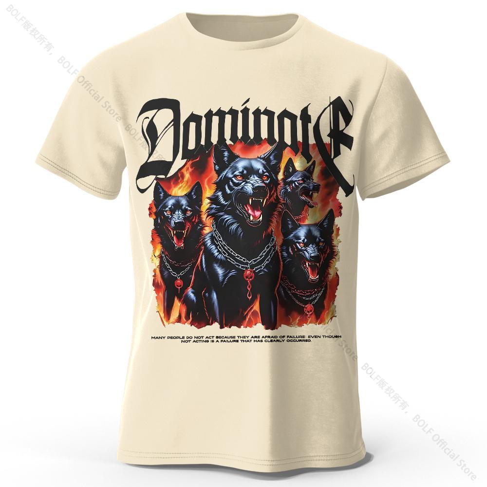 Men's Wolf Darkness Printed T-Shirt 100% Cotton Oversized Street Graphic Tees for Men Women Summer Tops