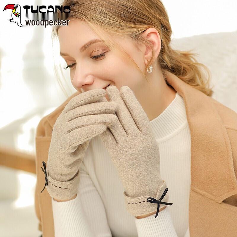 Women's Fleece-Lined Touchscreen Wool Gloves