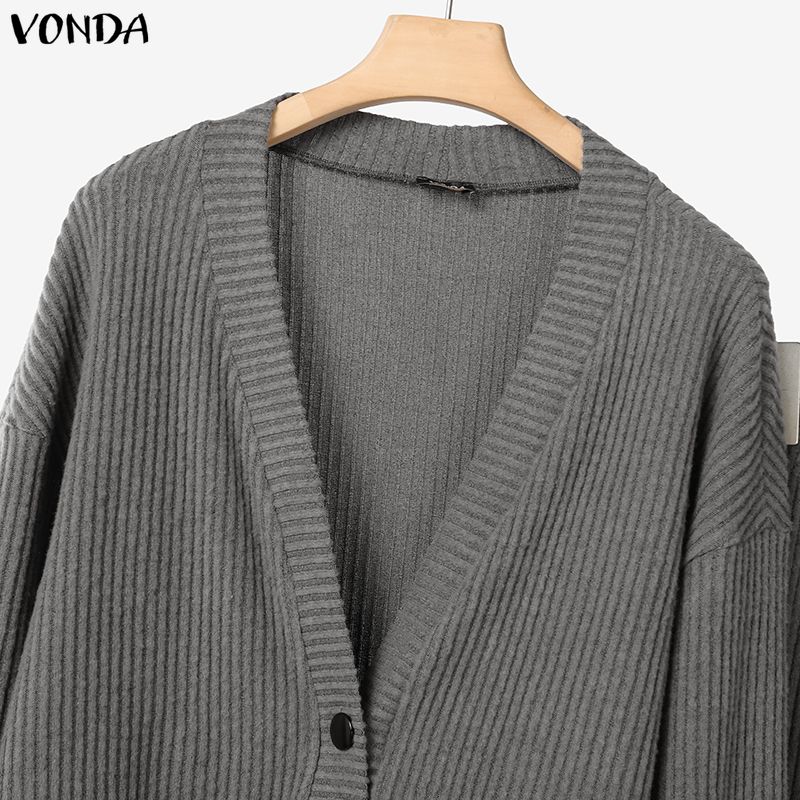 VONDA Two Piece Suit Autumn Spring Women Rib Long Sleeve Blouse and Pants Casual Sets