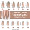 120Pcs/Box Nude Gold French Press On Nails 12Sizes Extra Trapezoid Full Cover Soft Gel False Nail Tips For Nail Extension