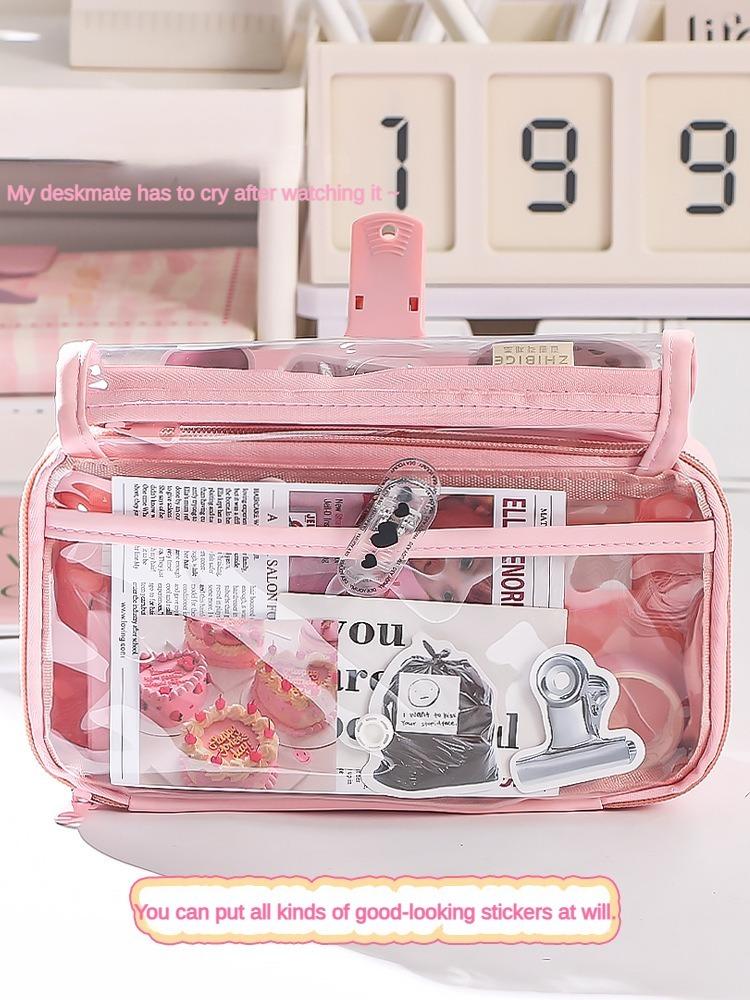 Transparent Pencil Case Lnstagram Style Niche Powerful Stationery Box Good Quality for Elementary School Students