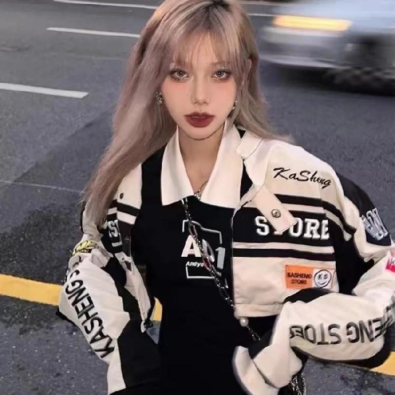 Womens Removable Motorcycle Jacket Set Vintage Style Biker Outerwear With 3D Graphic Print