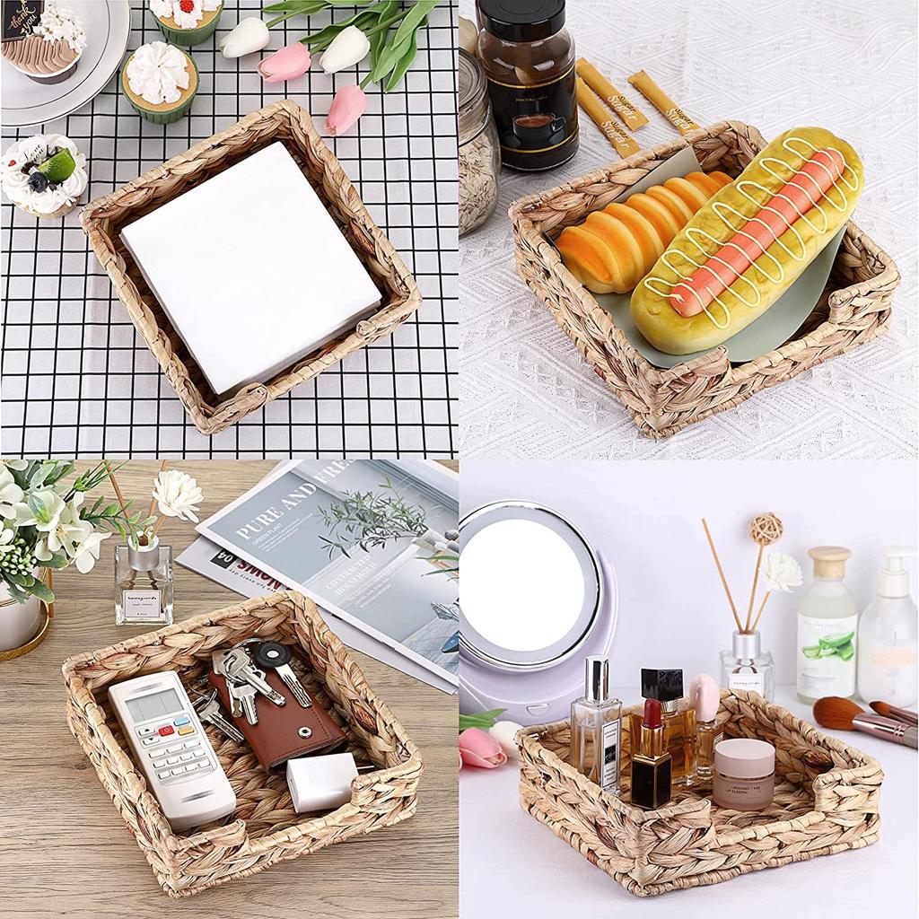 Ins Water Hyacinth Woven Tissue Box Rattan Woven Lid Sanitary Paper Box Household Living Room Pumping Paper Box Storage