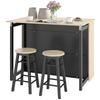Set da Bar a 3 Pezzi, Tavolo da Bar con Piano Pieghevole, 2 Sgabelli da Bar, 6 Scomparti portaoggetti, Nero+Quercia, 116 x 70 x 89,5 cm