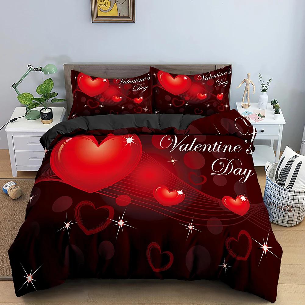 Valentine's Day Love Heart Pattern Duvet Cover Set 3D Print Comforter Bedding Sets Queen Twin Size Luxury Valentine's Day Gifts