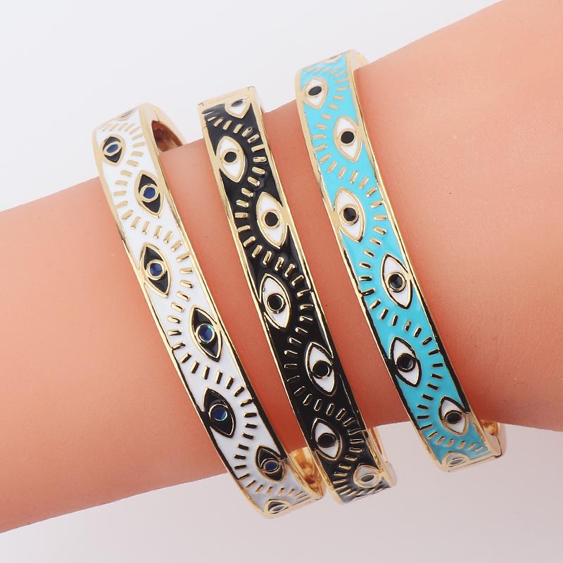 2026 New Fashion 18K Gold Plated Colorful Enamel Lucky Turkish Evil Eye Open Cuff Charm Bangle Bracelets For Women Jewelry