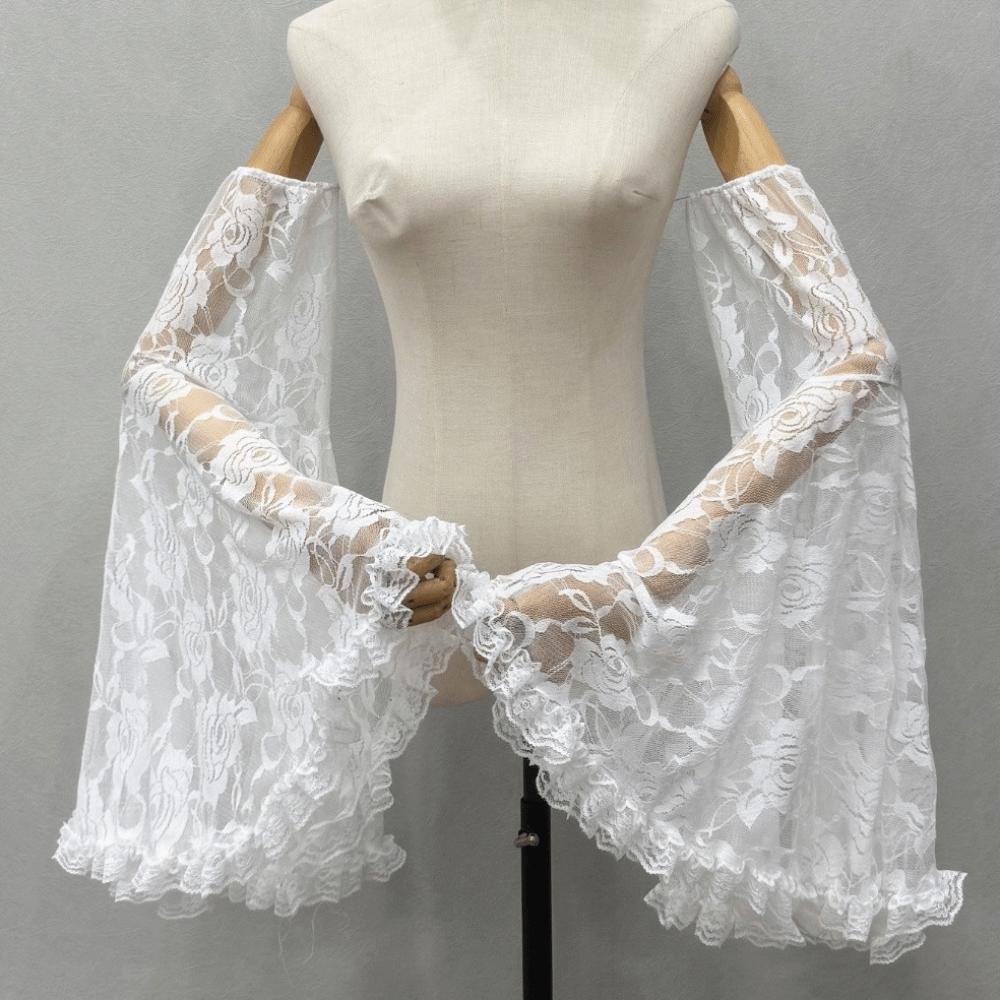 

Elegant Sunscreen Long Tulle Sleeves Breathable Lace Detachable Sleeves Thin Sheer Bridal Gloves Wedding Party белый