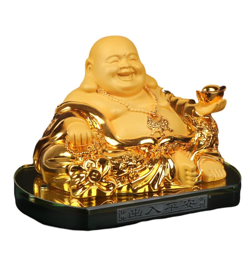 

Buddha Statue, Hotei, One of the Seven Lucky Gods, Gold Figurine, Protects Against Evil, Brings Fortune, Good Fortune, Feng Shui Item, Entryway