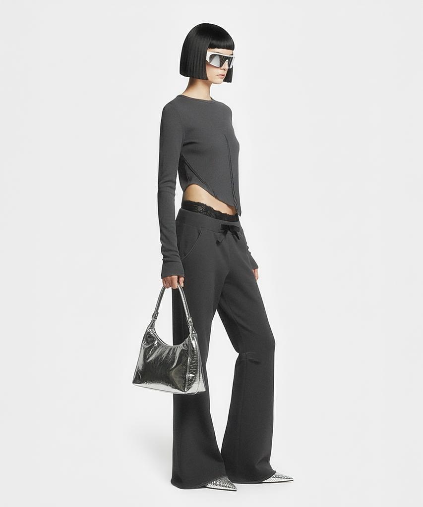 Milkeuaeswiaendeudolseu Ribbed Pocket Flare Pants - Pigment Black