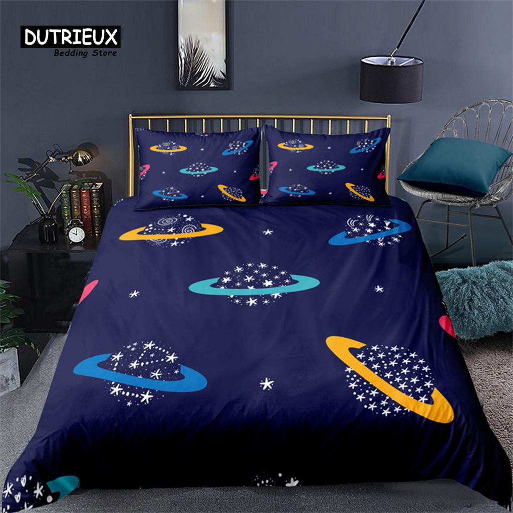 Cartoon Starry Sky Bedding Set Microfiber Romantic Universe 3D Print Duvet Cover For Kids Teen Boy Girl Festival Gift Room Decor