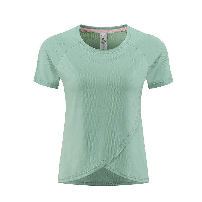 

Женская быстросохнущая футболка для бега с высокой эластичностью - Однотонная, с коротким рукавом, круглым вырезом, облегающего кроя для фитнеса и йоги S