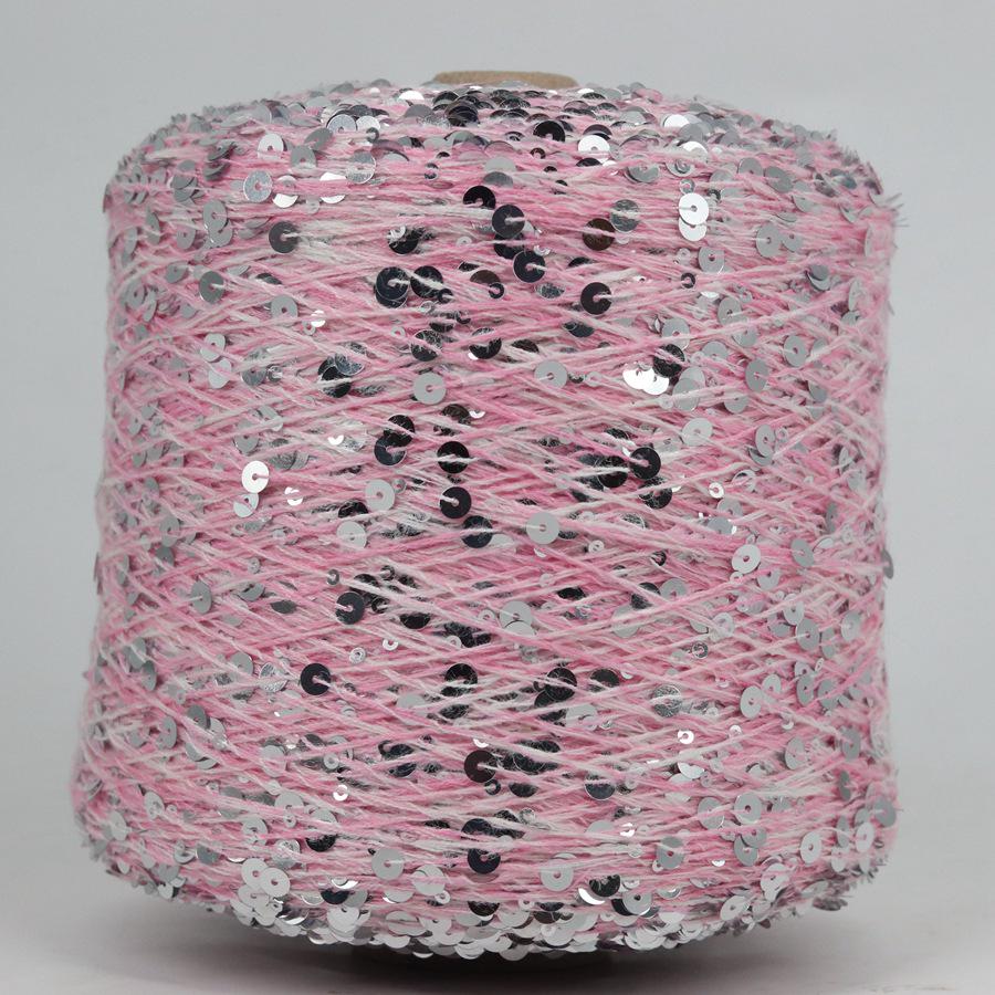 Hand-Knitted Bright Cotton Yarn with Sequins, 3MM+6MM, Combed and Fancy