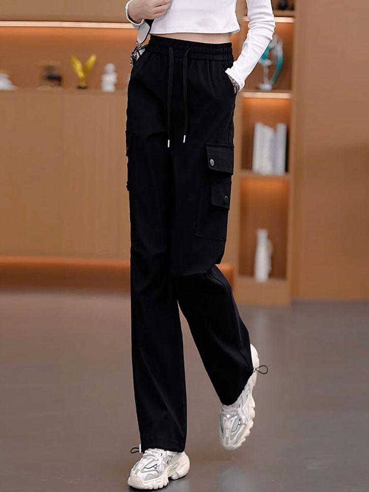 Women's Autumn/Winter 2024 High-Waisted Wide-Leg Sweatpants - Thick, Casual, Slimming Design