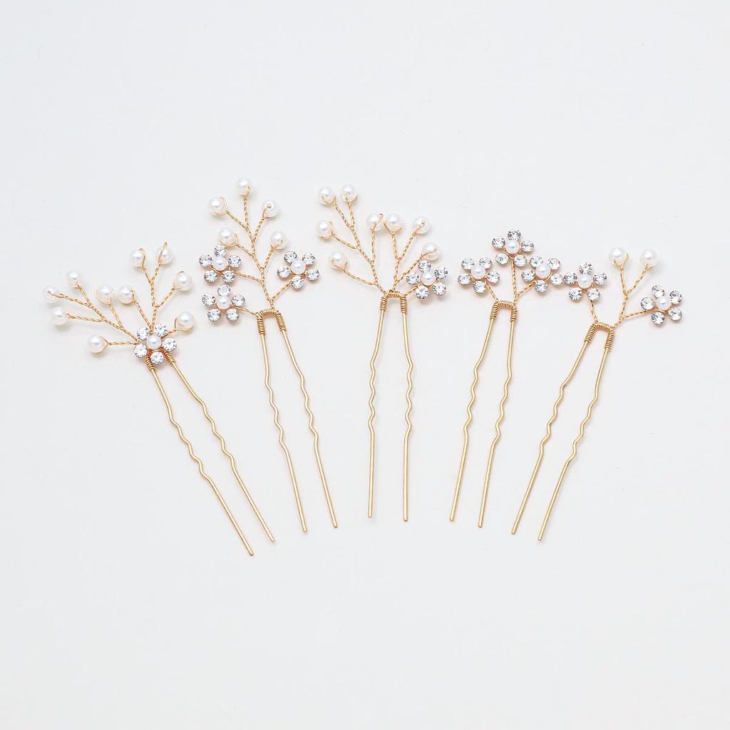 Elegant Pearl & Rhinestone U-Shaped Hairpin Set of 5 for Wedding & Daily Wear