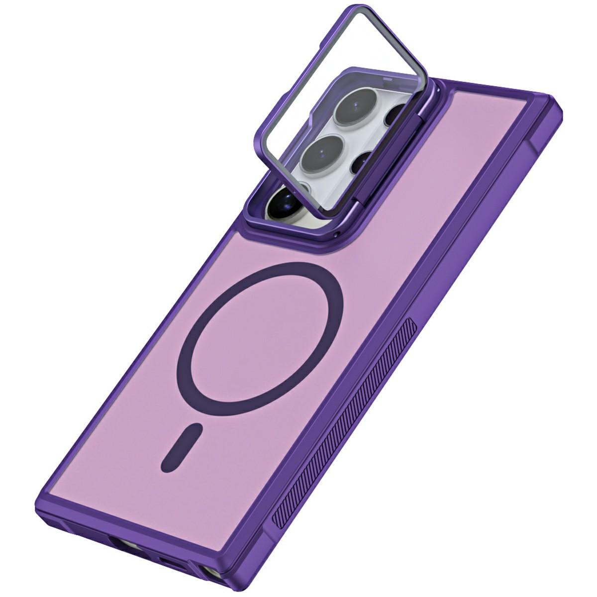 

For Samsung Galaxy S25 Ultra Case Compatible with MagSafe Lens Cover Kickstand Matte Back Cover Purple